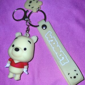 Winnie Bear Keychain, Purse Charm or Wristlet Strap.  Yellow and Red